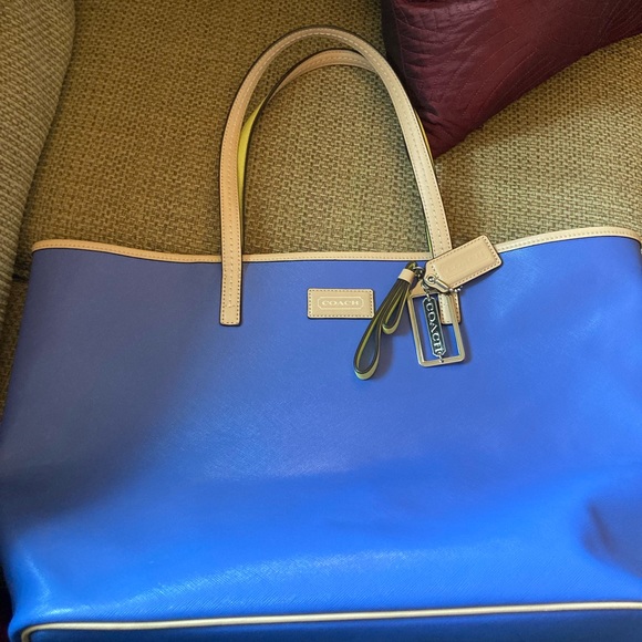 COACH PARK METRO LEATHER TOTE BLUE - Picture 1 of 7